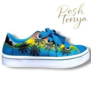 Skechers Street Tropical Palm Print Fashion Sneakers Size 5.5 Coastal Casual Y2K